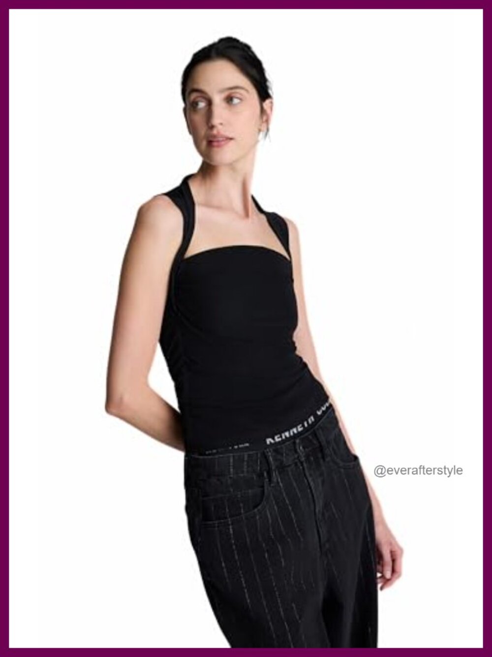 Sleeveless Square Neck Mesh Top Fitted Tank for Work or Casual